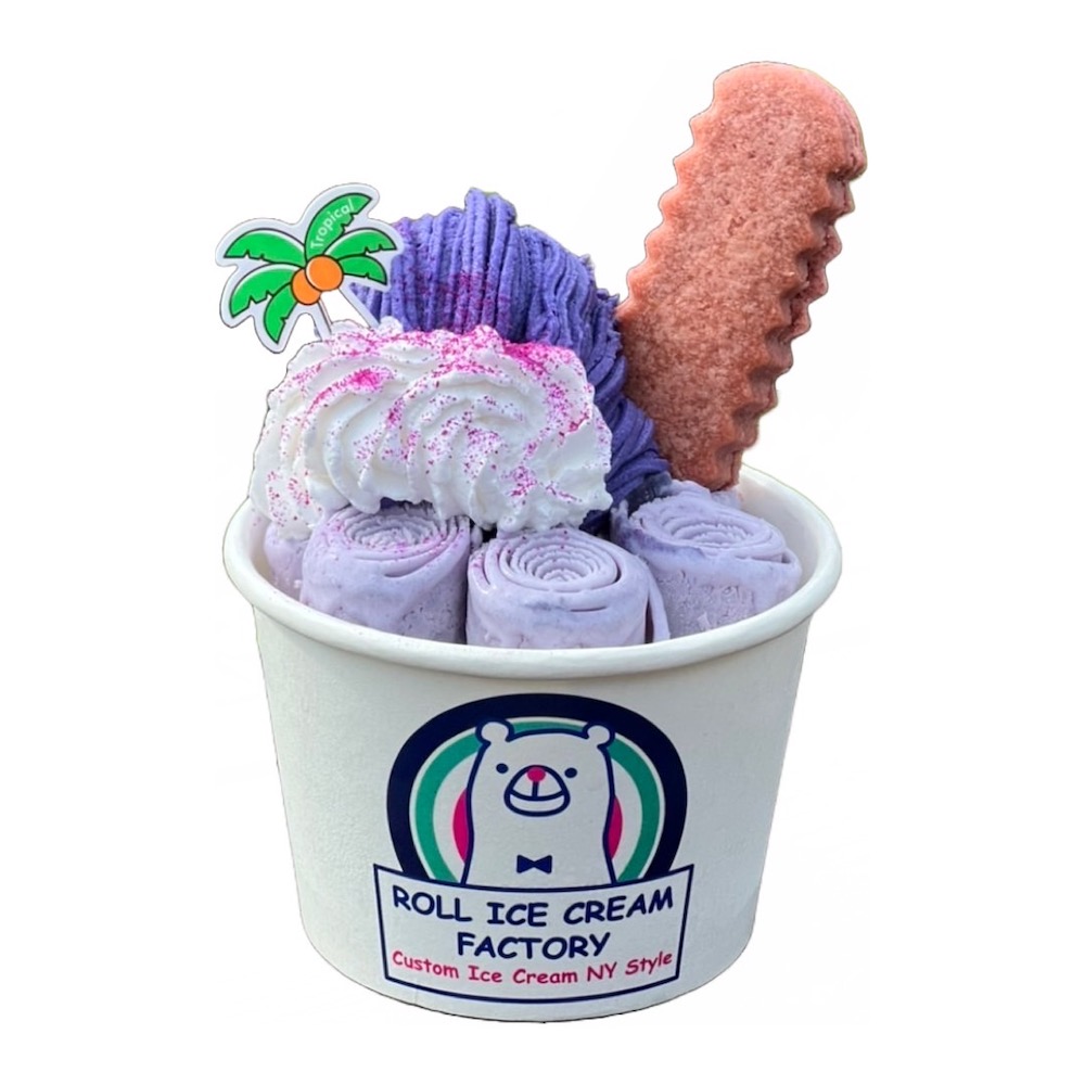 「ROLL ICE CREAM FACTORY」の石垣島ココナッツテラス店は8月18日より、紅イモ「沖夢紫（おきゆめむらさき）」を使った新メニュー「沖夢紫モンブラン」を同店舗限定で提供する。価格は1,050円