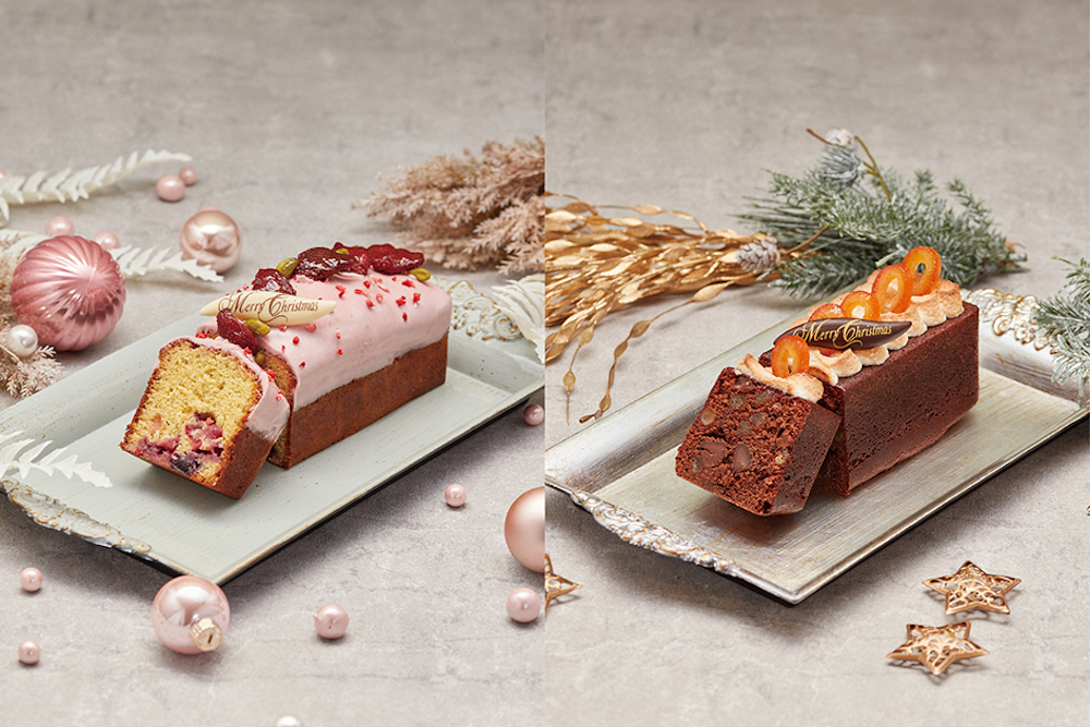 左から「ベリーとピスタチオのパウンドケーキ」税込み3,500円、「ショコラとオレンジのパウンドケーキ」税込み3,500円