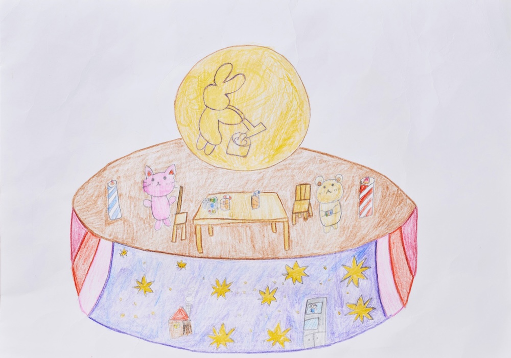 細木理音渚さんが描いた最優秀賞イラスト「綺麗な夜景と共にお月様とパーティー」