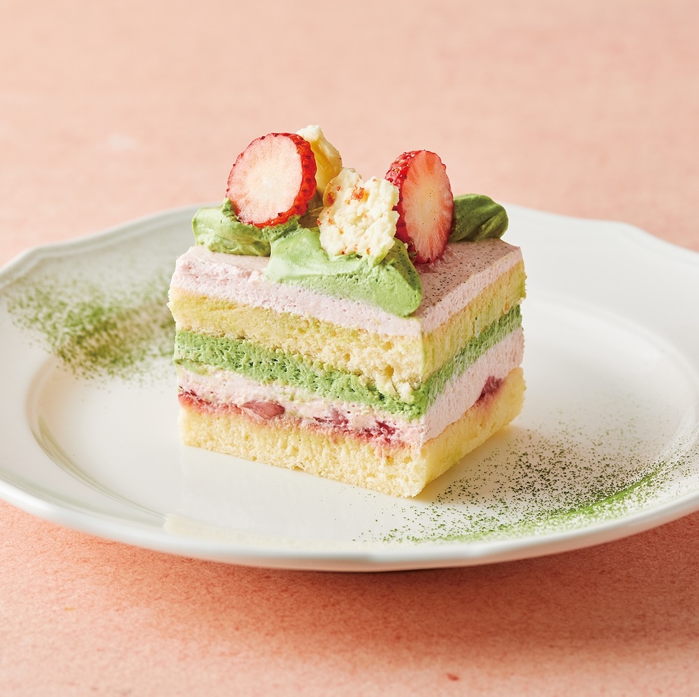 5月29日まで提供する春限定「抹茶と苺のショートケーキ」税込み900円