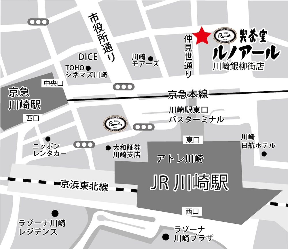 「喫茶室ルノアール 川崎銀柳街店」マップビジュアル