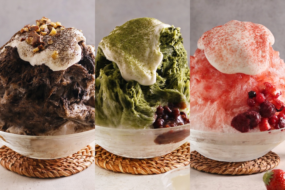 和パスタの「こなな」は6月12日より、福岡県産大石茶園の八女ほうじ茶、抹茶、フレッシュイチゴを使った3種のかき氷を提供する。