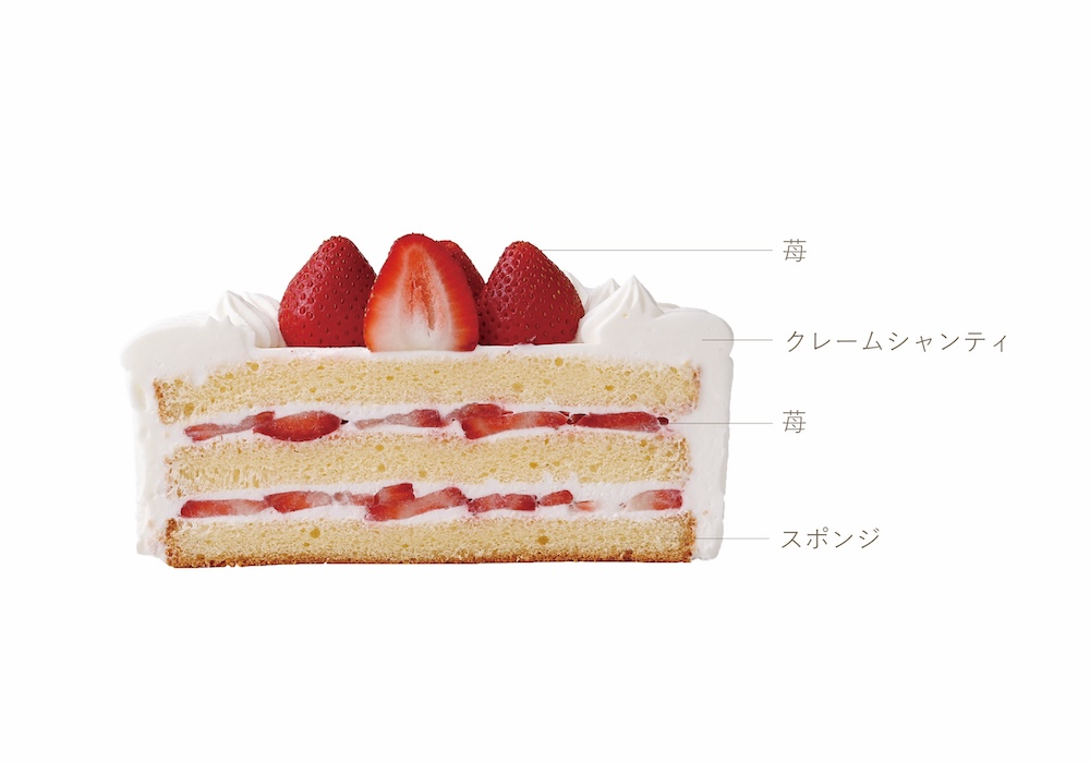 2サイズ提供する「苺のショートケーキ」断面図イメージ