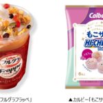 左から「フルグラフラッペ」、「もこサクハイチュウ ぶどう味」