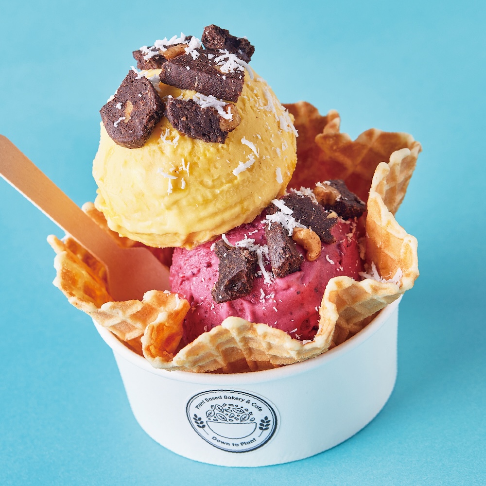 「ダウントゥプラント」の「プラントベース アイスクリーム」シングル530円〜、ダブル930円〜
