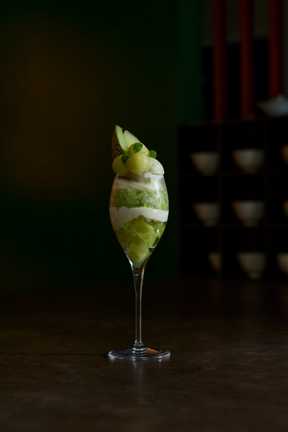 【昼の部】「moco dessert」の「メロンと玄米茶のパフェ」1,850円