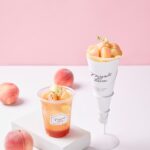 左から「白桃フローズンのティーソーダ」、「夏の白桃クレープ」