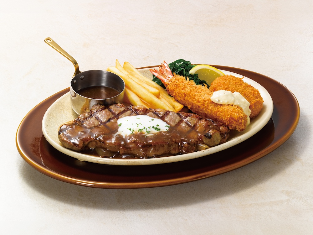 「225g アンガスサーロインステーキ＆天然海老フライと紅ずわい蟹のクリームコロッケ」税込み4,598円