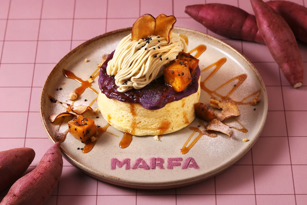 「紅はるかと紫芋のブリュレパンケーキ」イメージ