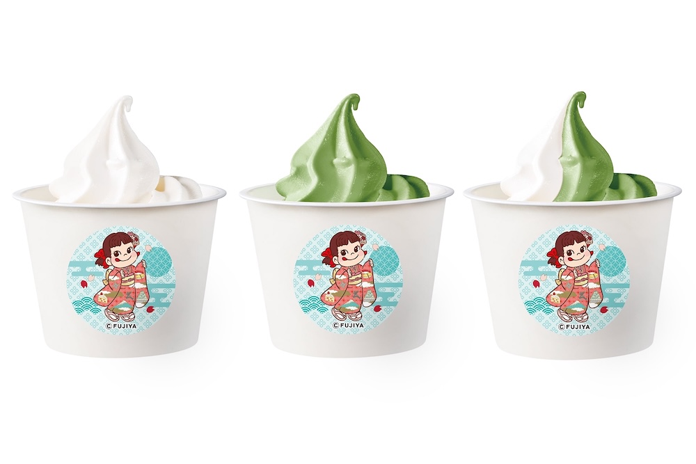 「ソフトクリーム」（プレミアムmilkyソフトクリーム・特撰抹茶・ミックス）各・税込み500円