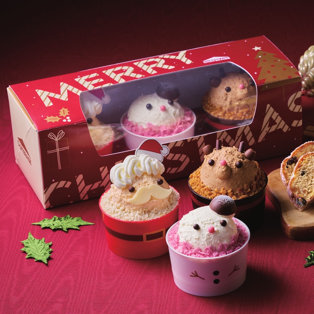 ミニケーキ（Xmas ゆかいなサンタさん、Xmas かわいいトナカイさん、Xmas まんまるゆきだるま）のイメージ。各・税込み432円