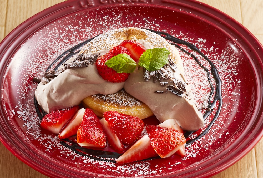 「あまおう苺とチョコホイップのパンケーキ(シングル)」単品・税込み1,089円〜