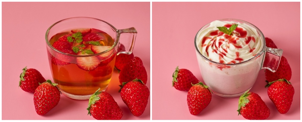 左から「いちご和紅茶」税込み660円、「いちごラテ」税込み660円
