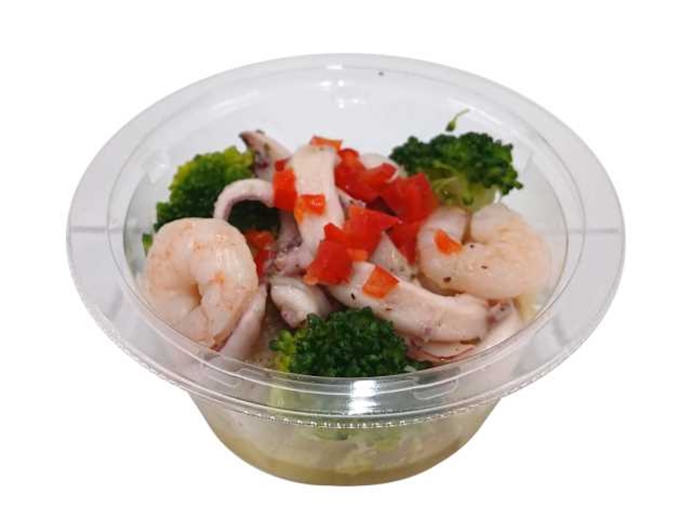 「いかと海老ブロッコリーオリーブオイル仕立て」税込み321円（北海道、沖縄県除く）