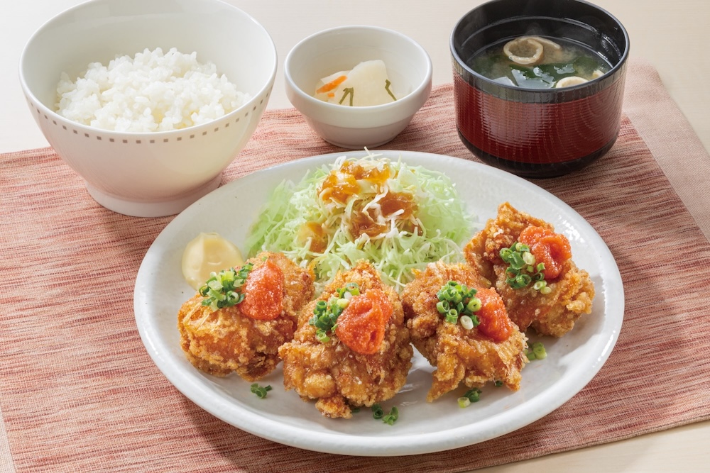 「博多明太から揚げ定食」3個・税込み840円〜