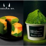 左から「matcha an」の「抹茶の濃淡が織りなす茶奏マーブルシフォン」2,650円、阪神梅田本店限定「Matcha Gelato Duo」800円