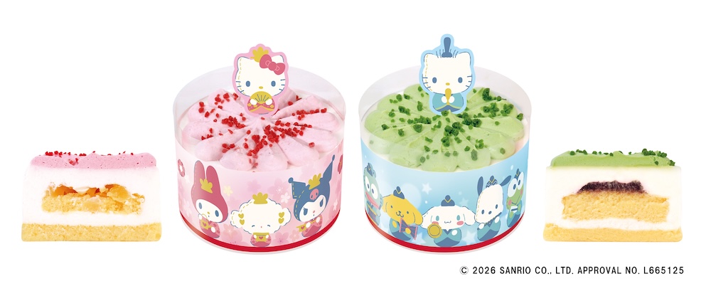 左から「サンリオキャラクターズのおひなさまケーキ」、「サンリオキャラクターズのおだいりさまケーキ」いずれも税込み720円