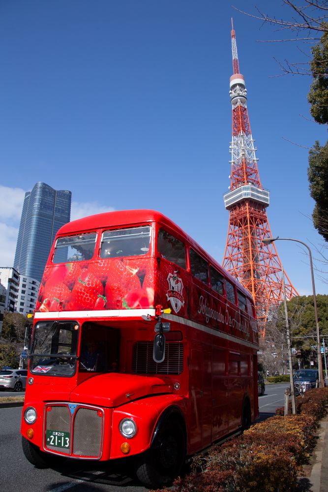 「いちごさんバス」東京タワーとのツーショットのイメージ