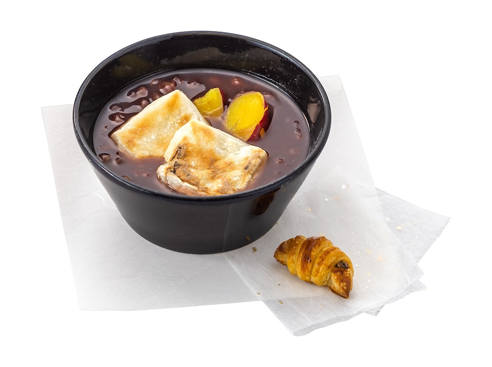 「お餅と芋甘露入 ぜんざい〜塩昆布のミニミニクロワッサン添え〜」税込み690円