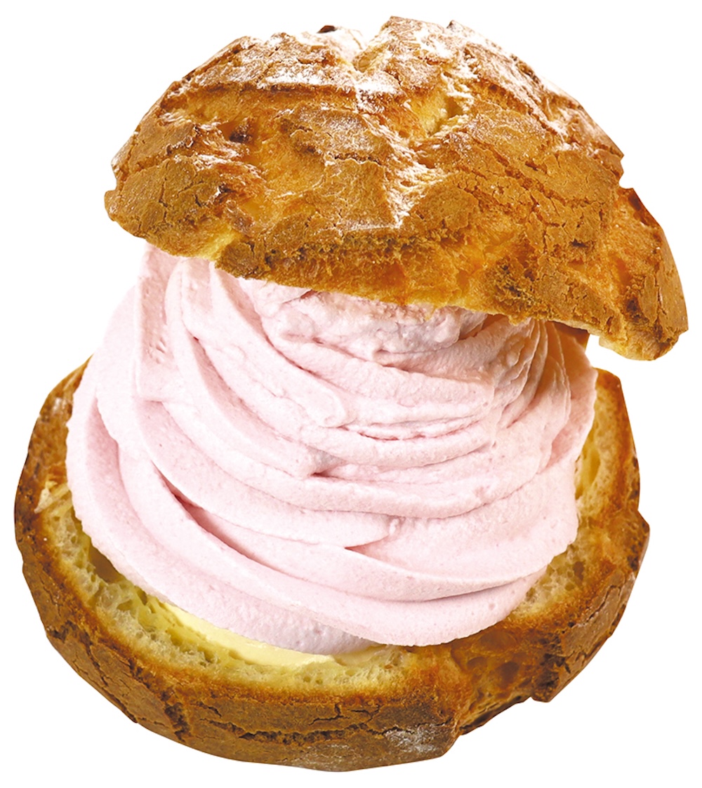 3月27日より販売される「盛り過ぎ窯焼きダブルシュークリーム（桜ミルキー）神奈川県産八重桜使用」税込み437円