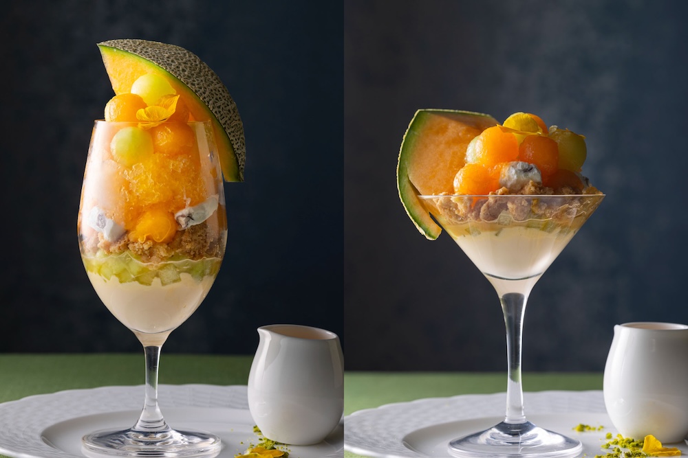 「北海道産チーズを使用したメロンパフェ 2色の味わい」フルサイズおよびハーフサイズのイメージ