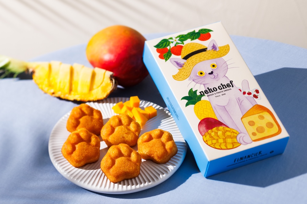 8月31日まで販売される「neko chef」の「フィナンシェ チェダーチーズ＆トロピカル」5個入り・税込み1,404円（なくなり次第終了）