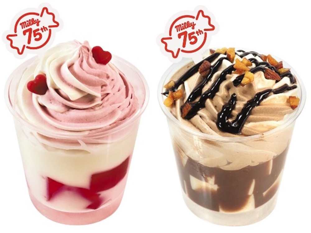 左から「苺ミルキーパフェ」、「チョコミルキーパフェ」各・税込み561円