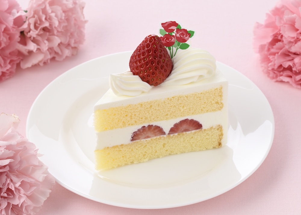 母の日限定バラの花ピック付き「苺のショートケーキ」税込み594円