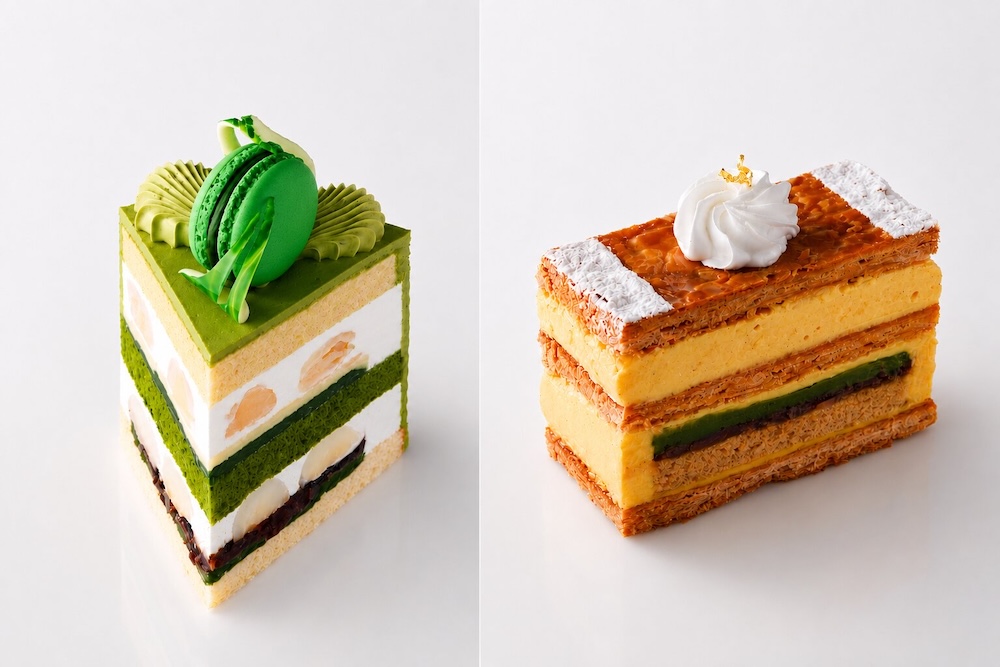 左から「新edo抹茶ショートケーキ」1,674円、「新江戸ミルフィーユ 」1,620円