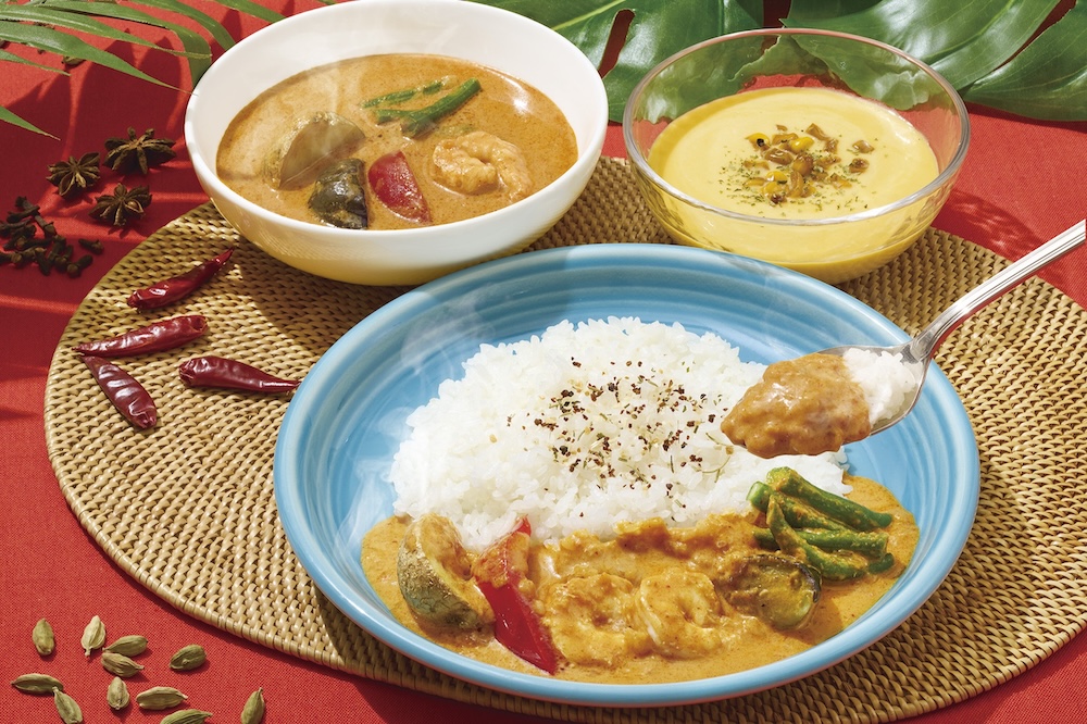 「海老と夏野菜の情熱レッドカレー」単品・税込み1,209円〜