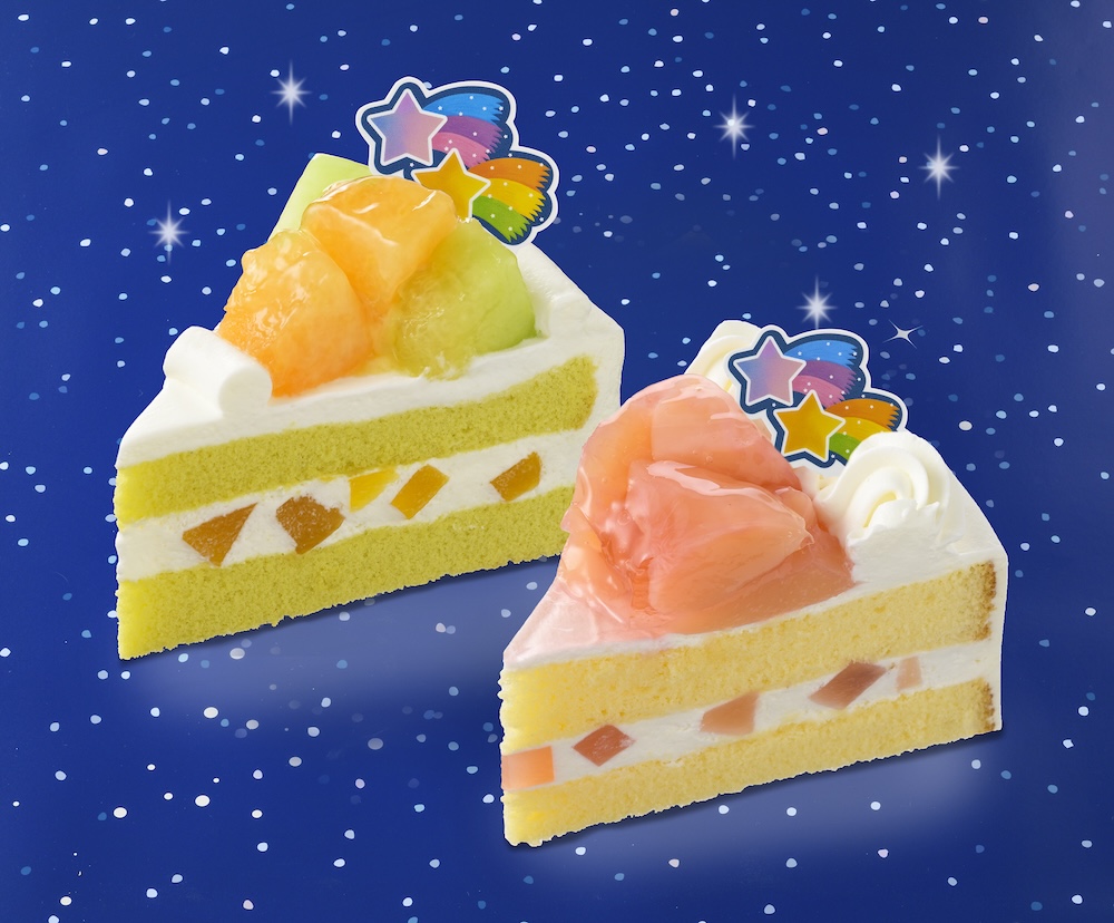 上から「七夕 2種メロンのショートケーキ」、「七夕 白桃のショート」
