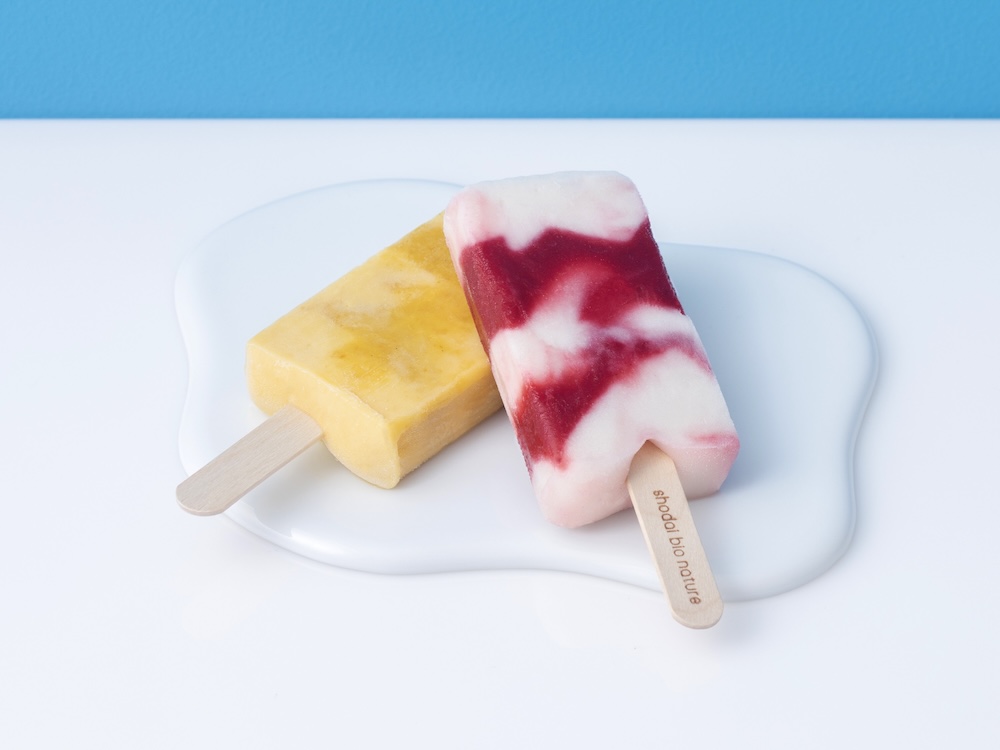 「shodai bio nature」の「ジェラートバー」各・税込み700円（ライチ・薔薇と木苺、マンゴー・パッション・柚子）