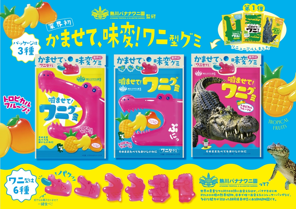 熱川バナナワニ園監修「噛ませて！ワニグミ」にトロピカルフルーツ味が登場