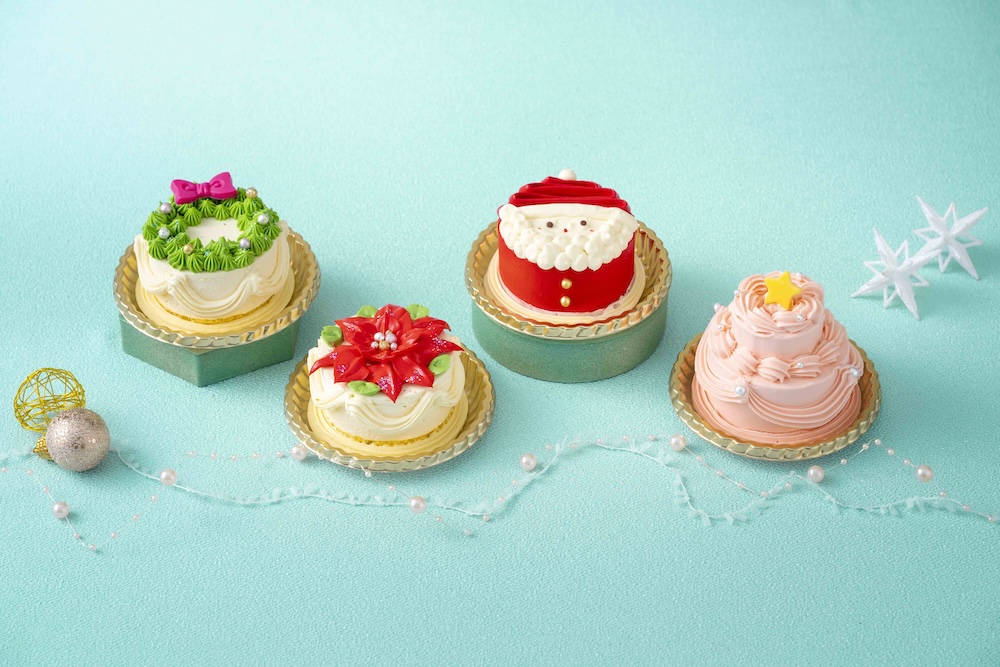 左から「リボンリース」「ポインセチア」「ぷっくりサンタクロース」は各・税込み891円。「プチ・プリンセス」は各日20個限定、税込み972円
